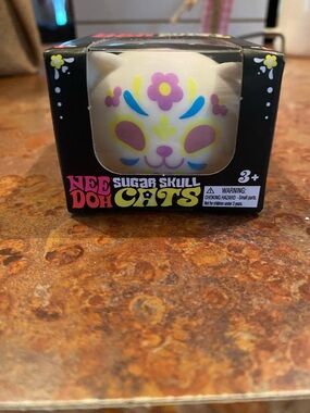 NeeDoh Sugar Skull Cats Squishy - White with Pink, Blue & Yellow